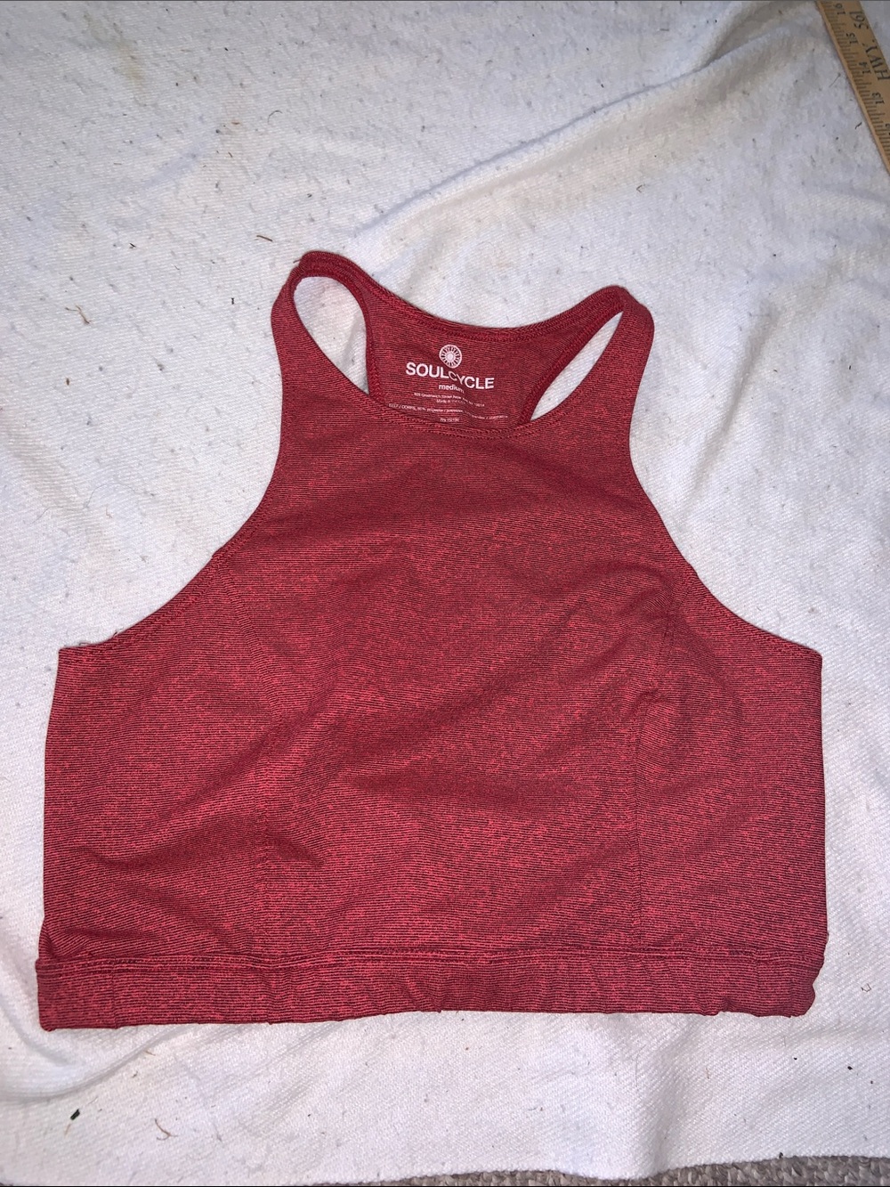 soulcycle brick Red Racerback Crop Sports Bra Top medium cut out back